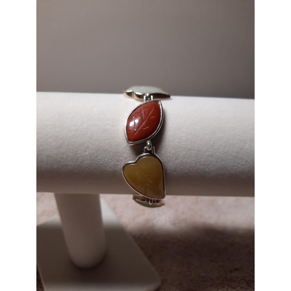Red jasper leaf bracelet artisan crafted multi gemstones sterling silver 29 gms
